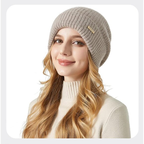 Warm Knit Beanie Hat for Women Thick Cotton Lined Slouchy Winter Skull Cap - Picture 6 of 7